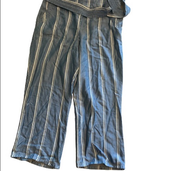 RENUAR Chambray Striped Self Tie High Rise Loose Fit Pants Sz L EUC - Picture 3 of 8